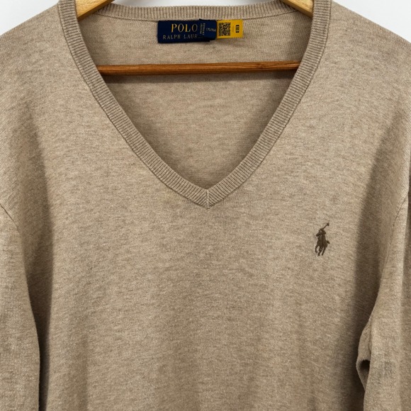 Polo Ralph Lauren Other - Polo Ralph Lauren Men V-Neck Sweater Tan Heather Pony Logo Sz Medium 100% Cotton